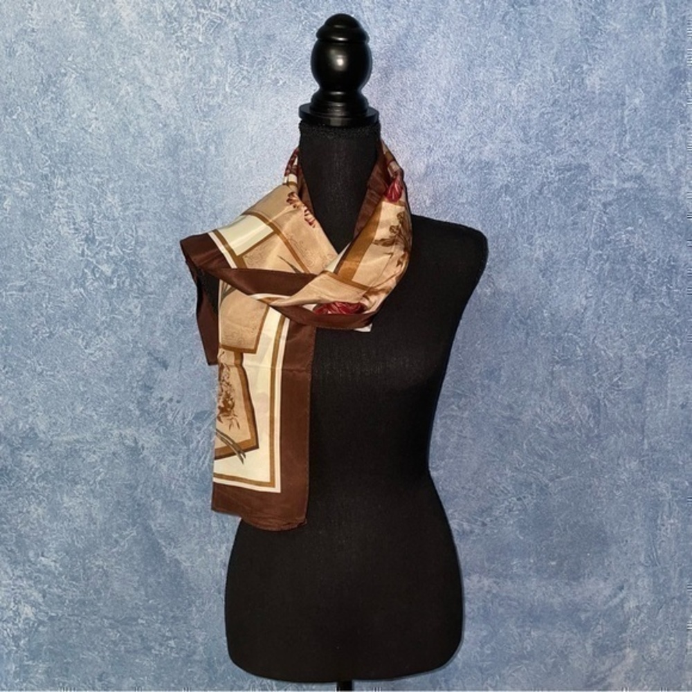 Satin Brown Floral Printed Scarf